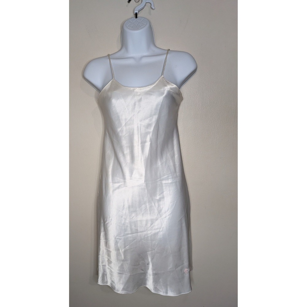VTG Size 12 Calvin Klein Mini Slip Dress White Luxe Satin Bridal Whimsy Minimal